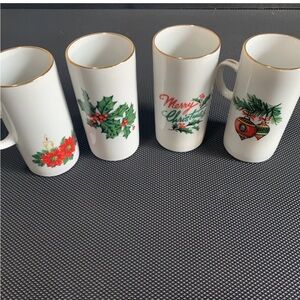 Festive Holiday Mug Set 4 - White with Christmas Designs Fairmont porcelain